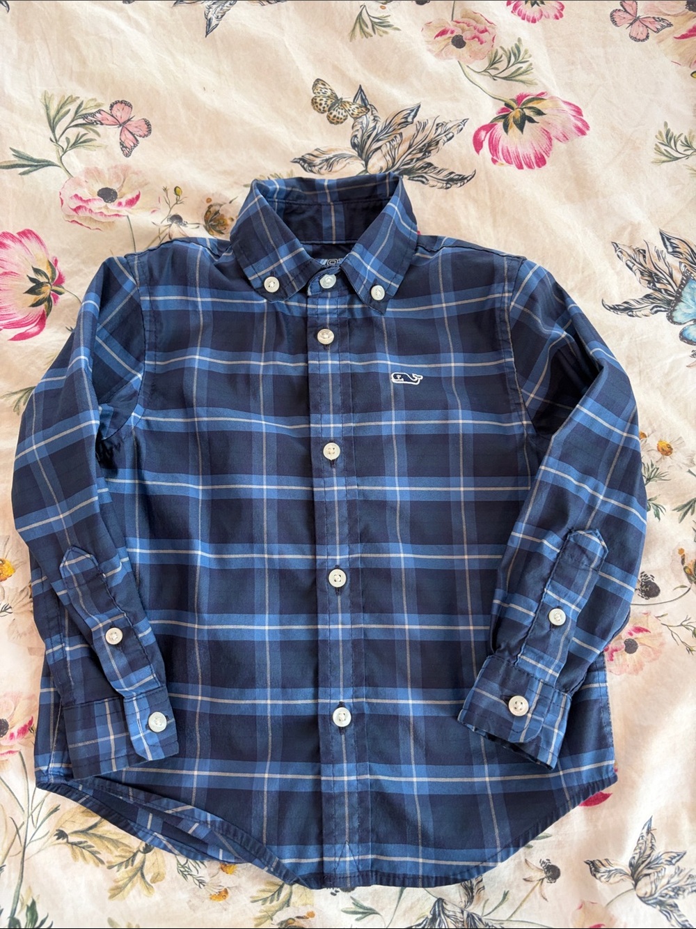 Vineyard Vines Navy and Light Blue Plaid Button-Down Shirt
